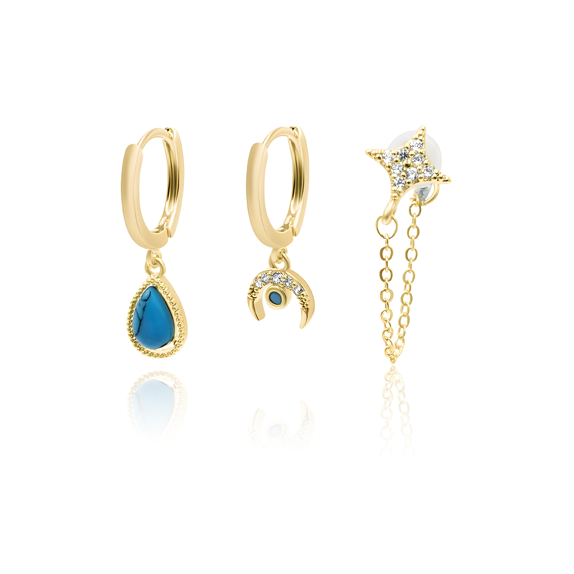 Curated Ear Stack - Star Chain | Moon | Turquoise Stone
