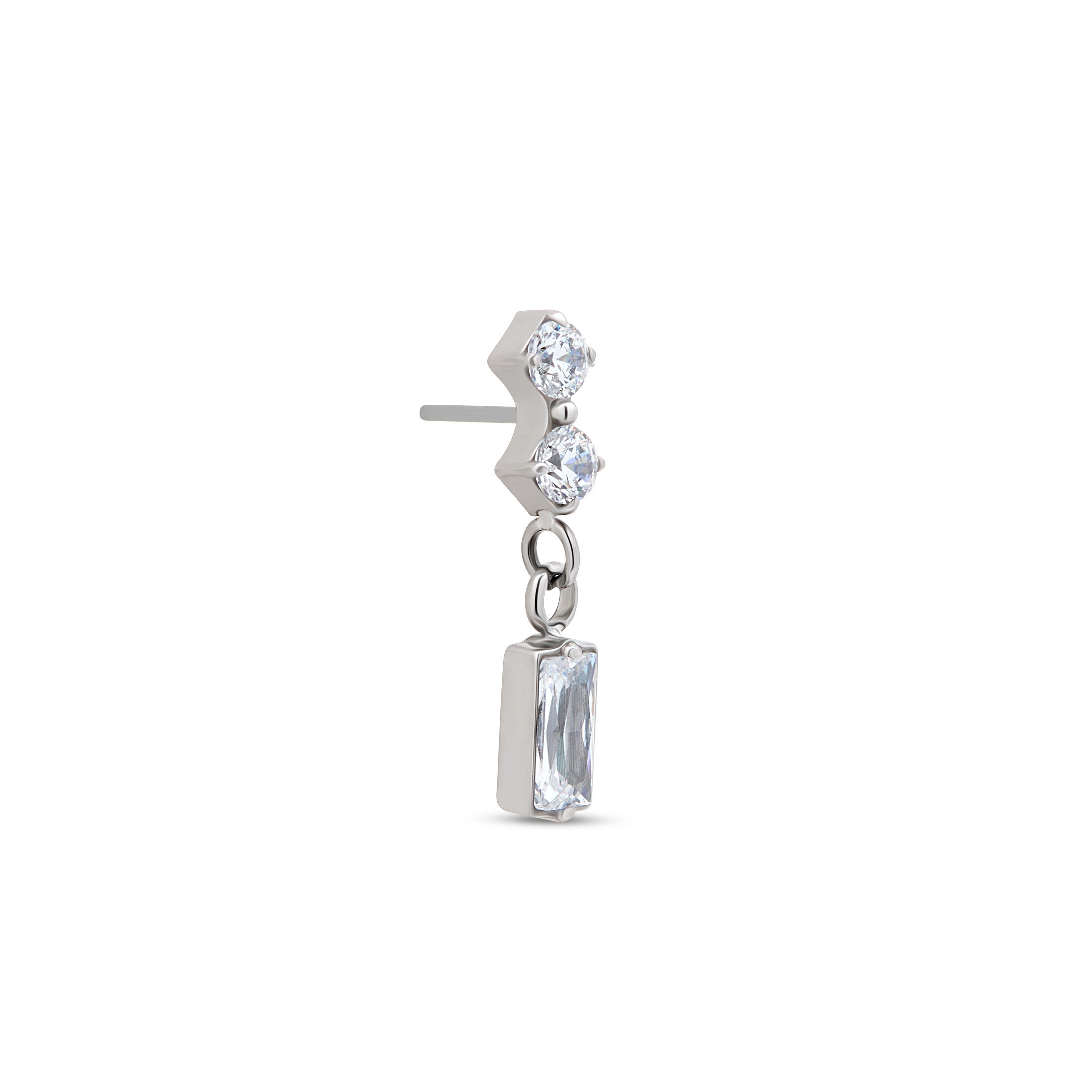 2 Round Stones with Baguette dangle Flatback