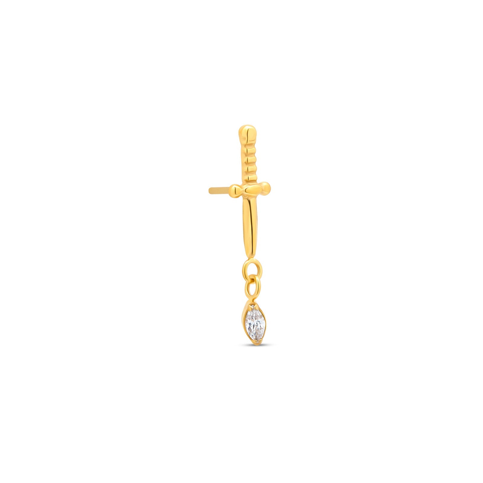 18k V-Gold Sword with oval crystal dangle Flatback