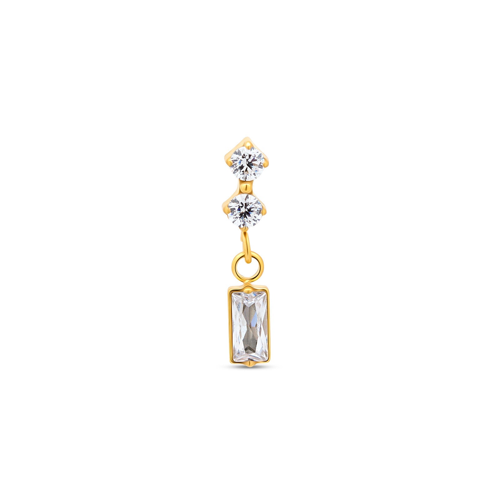 18k V-Gold 2 Round Stones with Baguette dangle threaded Flatback