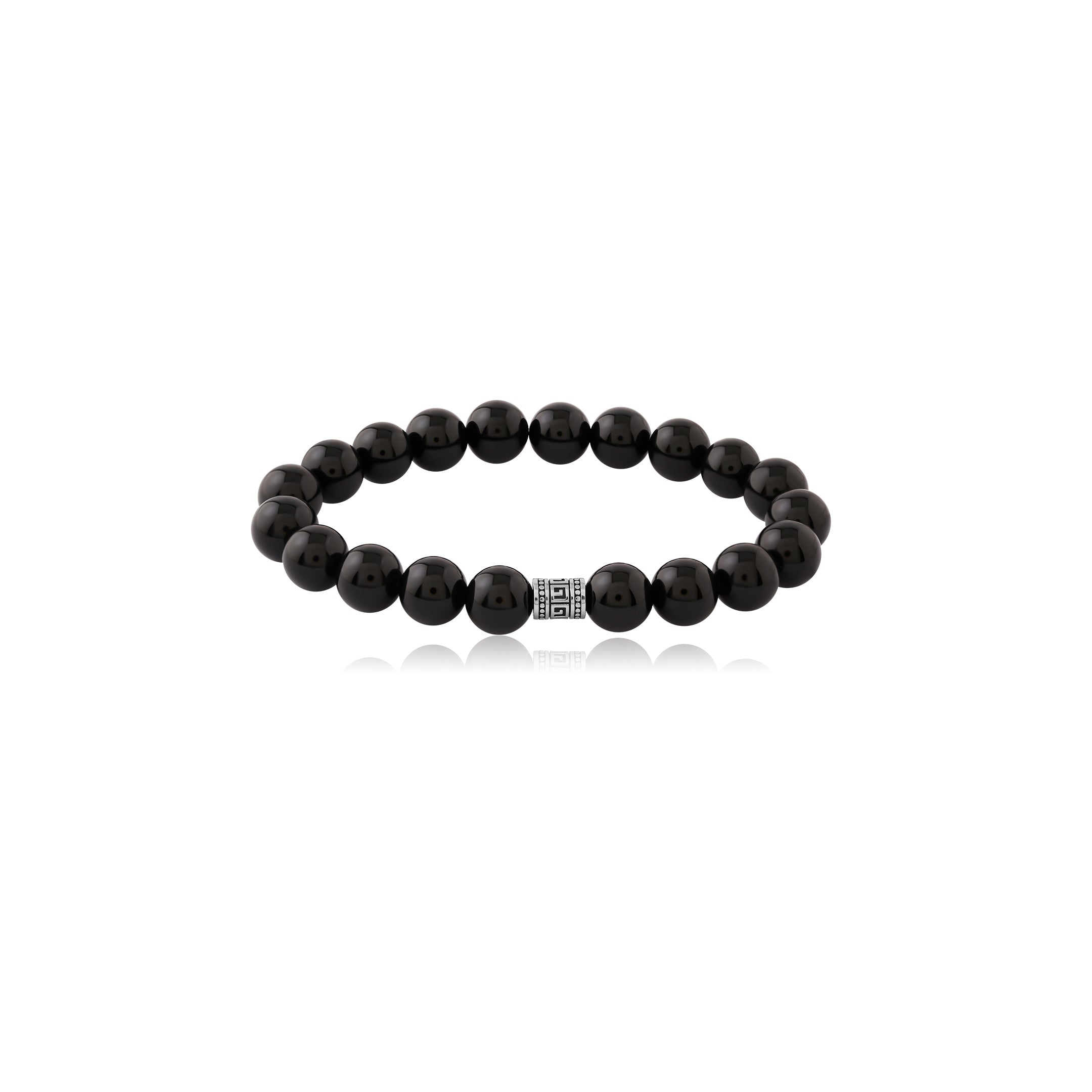 Steel Bracelet Elastic with Black Stone Beads