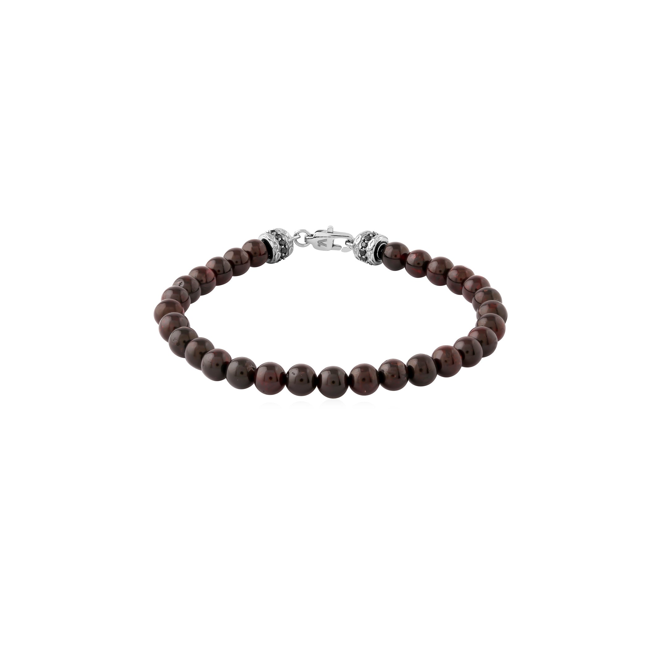 Steel Bracelet Elastic with Brown Stone Beads